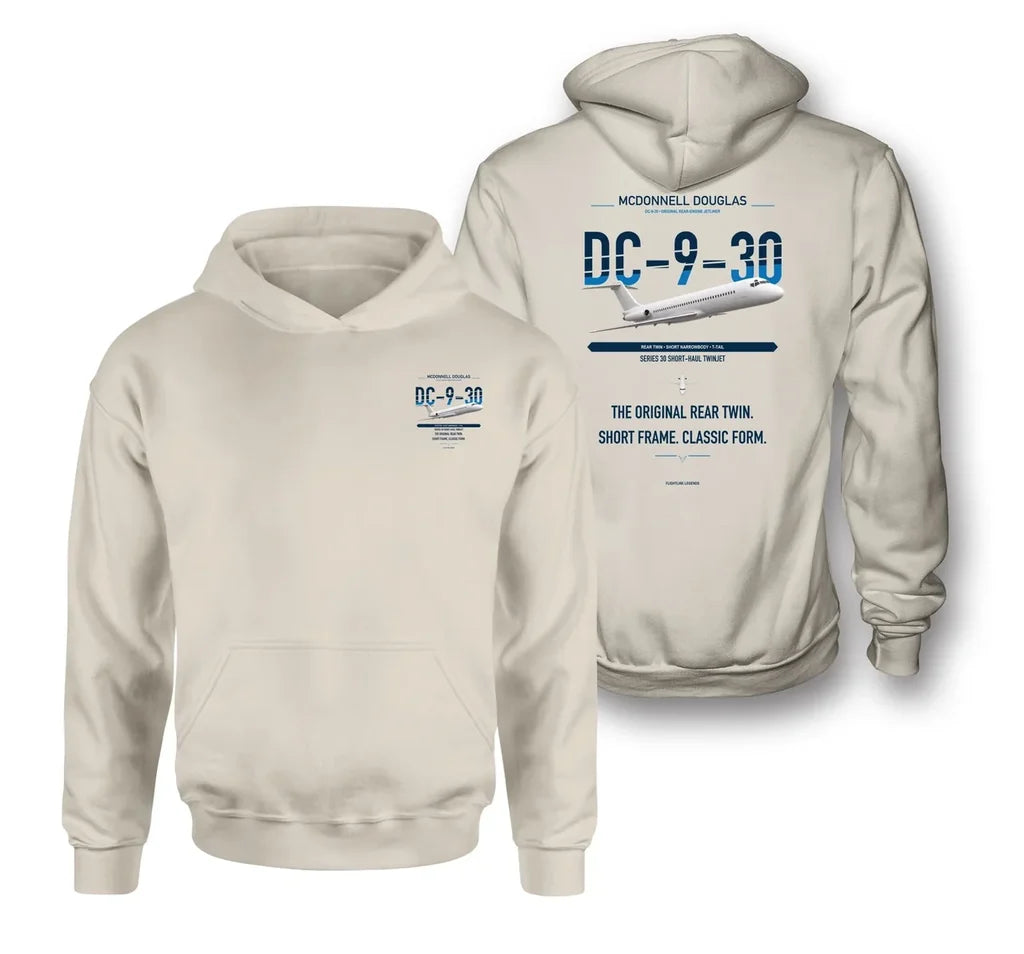 McDonnell Douglas DC-9-30 design on khaki double-side hoodie, double-side print