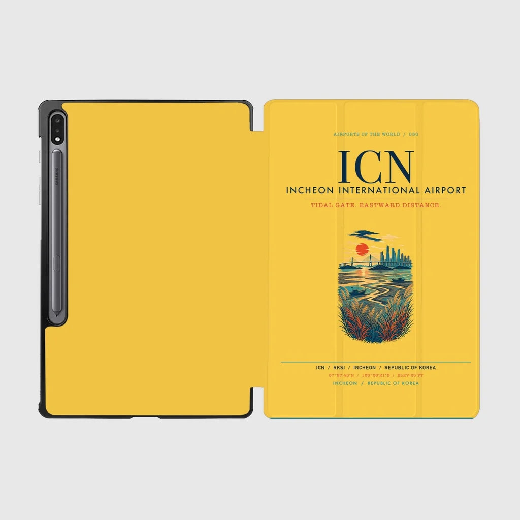 Incheon International Airport (ICN) design on yellow samsung tablet tablet case