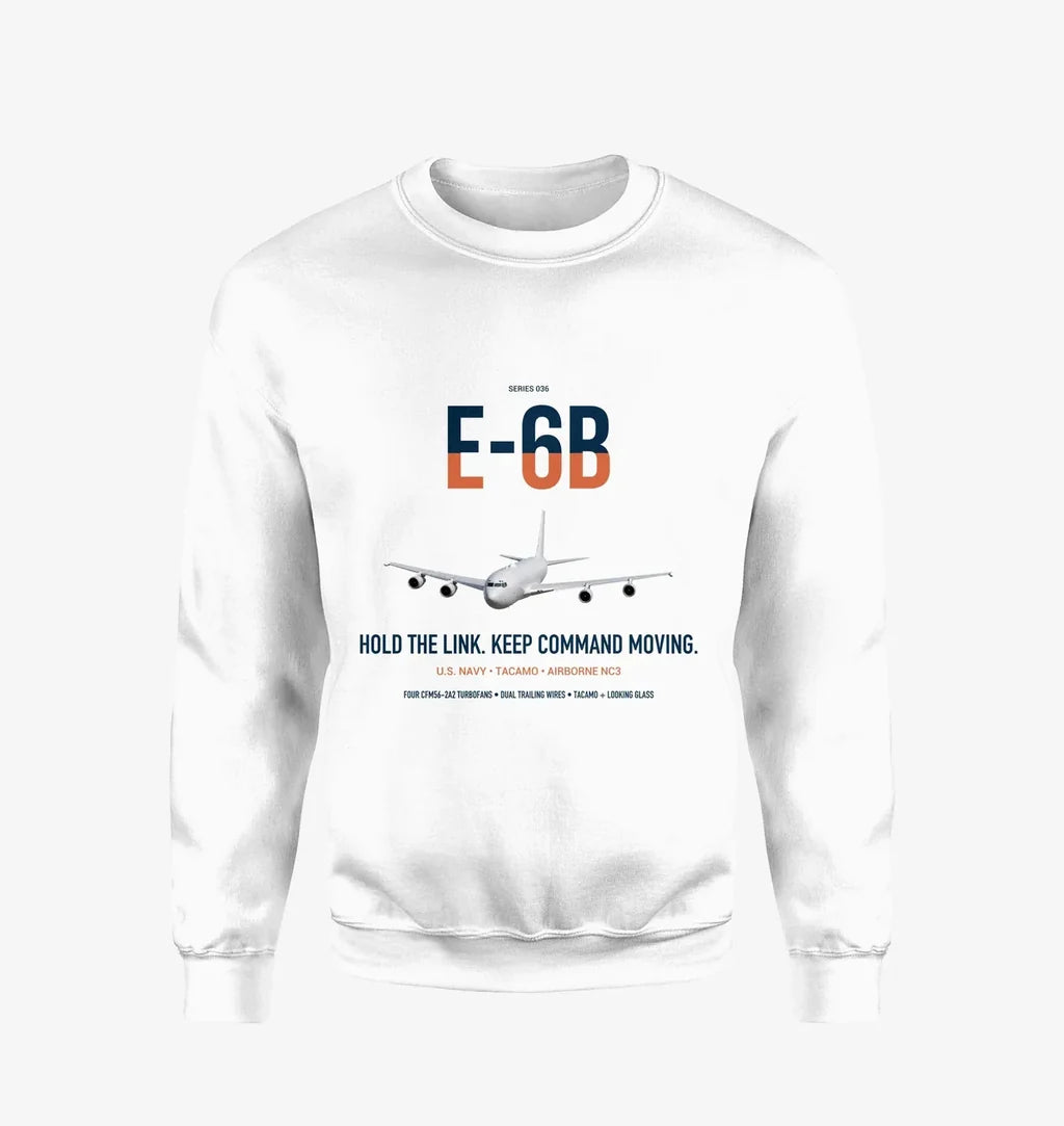 E-6B Mercury design on white sweatshirt