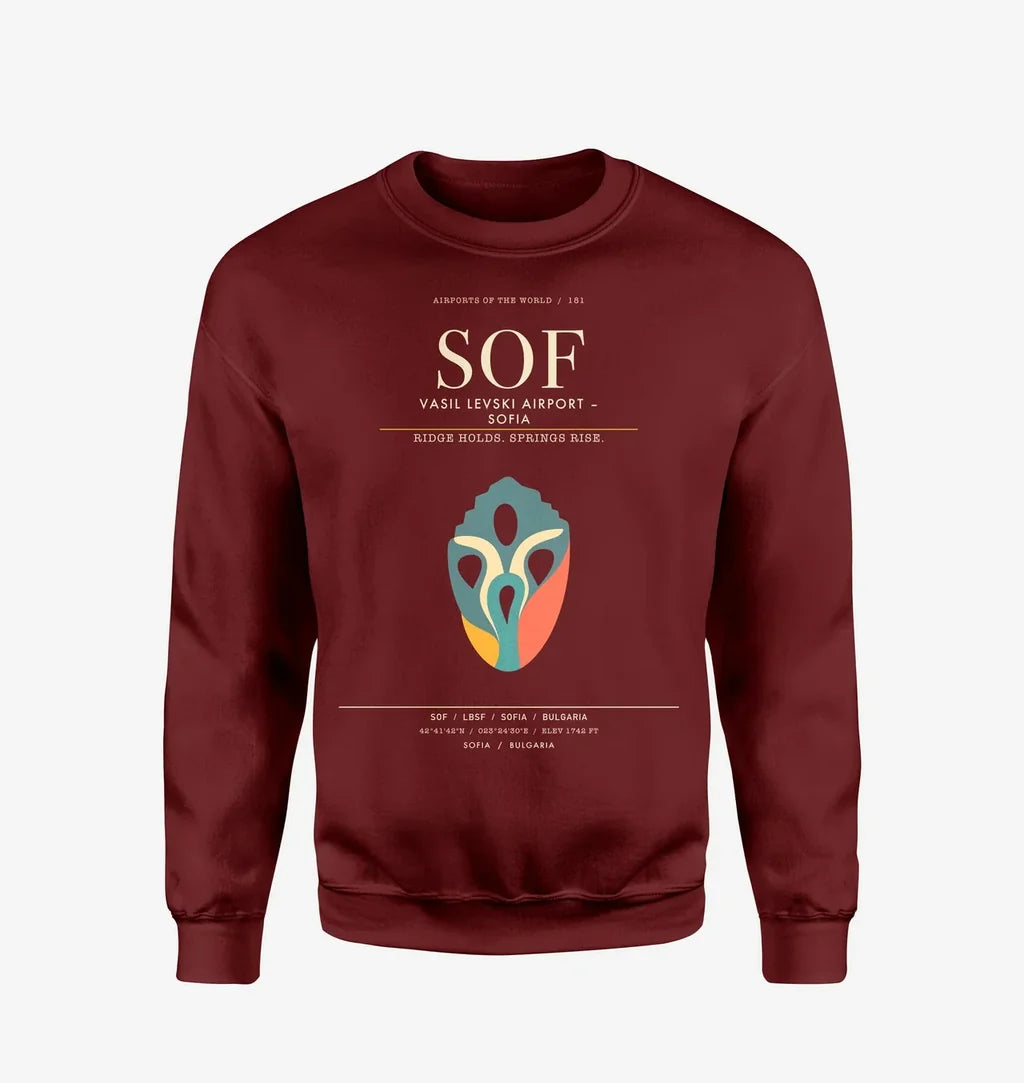 Vasil Levski Airport Sofia SOF Sweatshirt - Wine Red