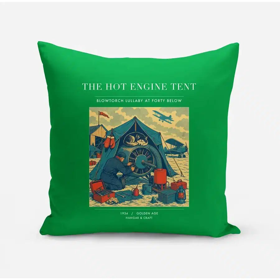 VINTAGE G4356 - The Hot Engine Tent - Designed Pillows design on green