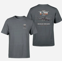 Thumbnail for Sikorsky S-70i FIREHAWK design on gray t-shirt, double-side print