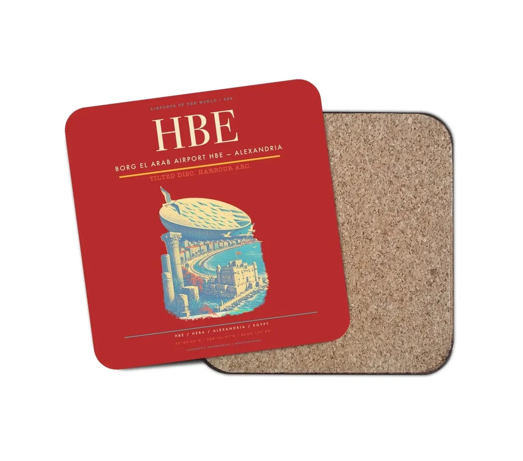 Borg El Arab Airport (HBE) design on red 1 piece coaster