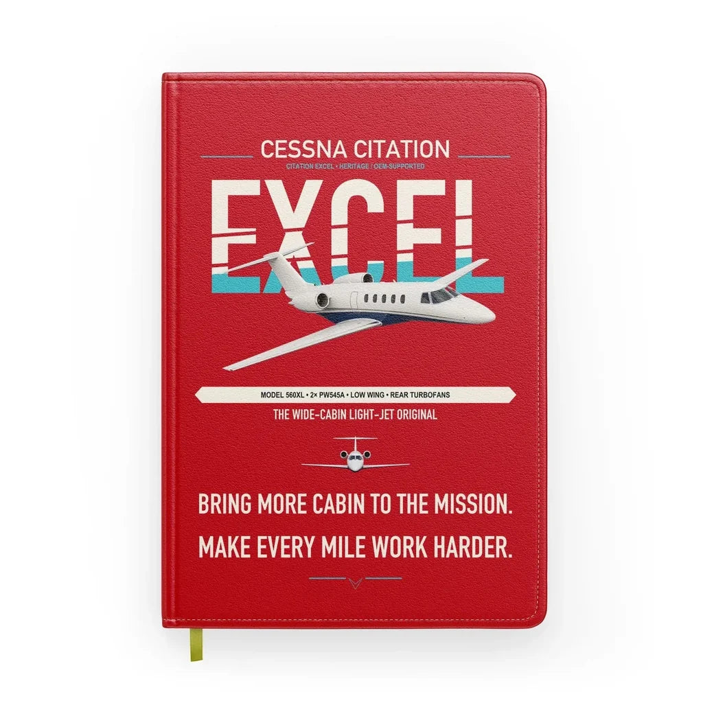 Cessna Citation Excel design on red notebook