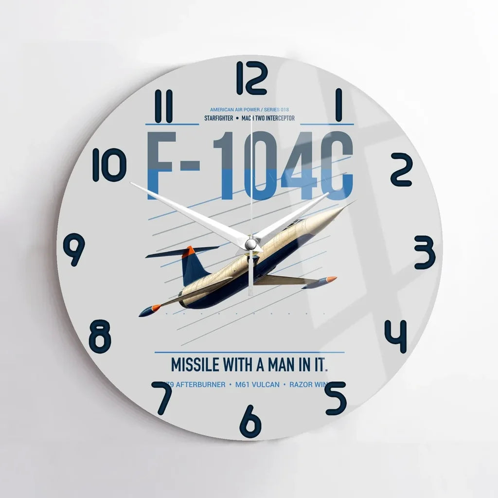 F-104C Starfighter design on light gray no frame wall clock