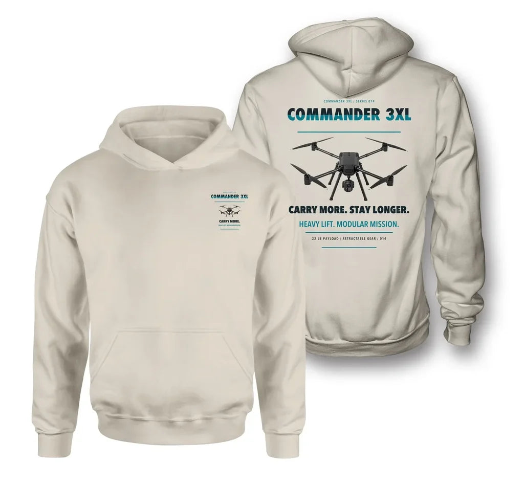 Draganfly Commander 3XL design on khaki hoodie