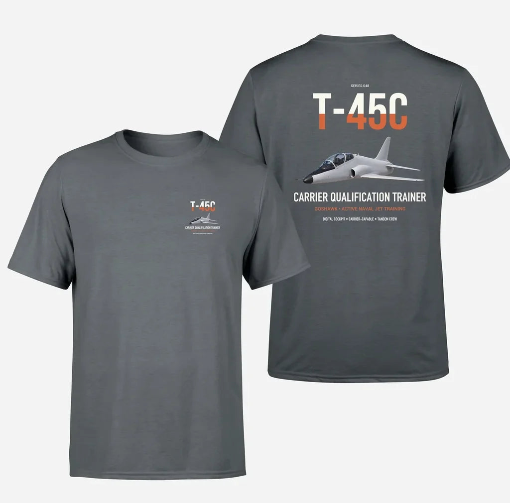 T-45C Goshawk design on gray double-side t-shirt, double-side print