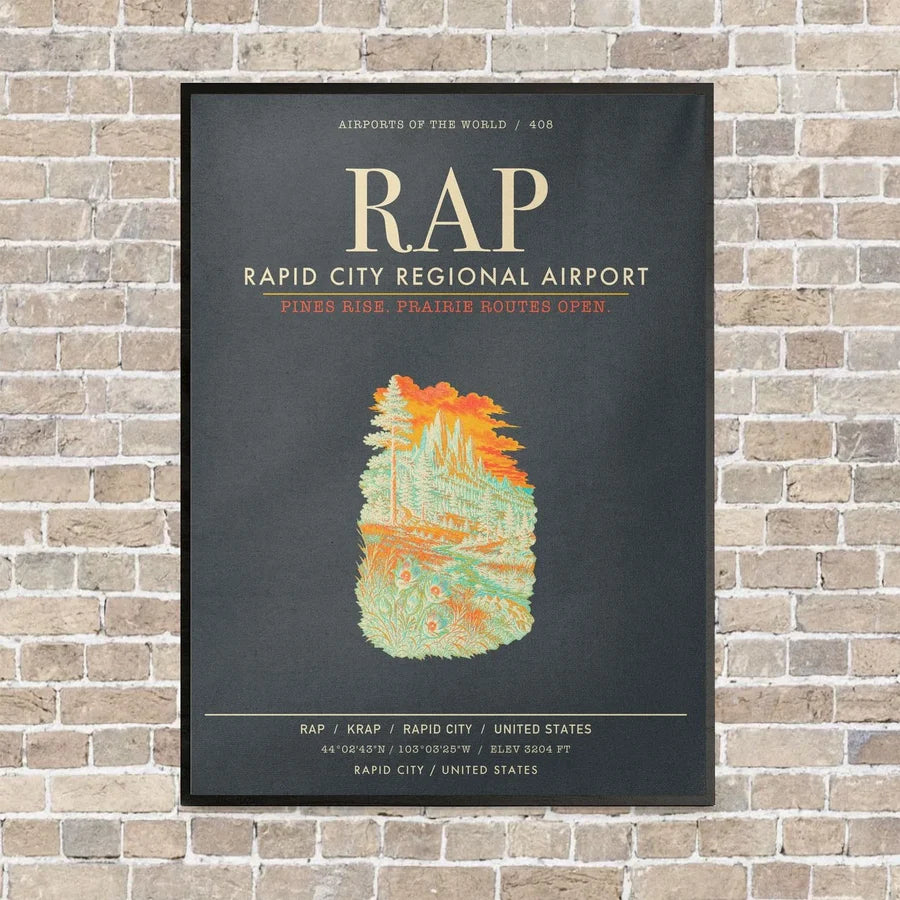 Rapid City Regional Airport RAP vertical canvas print - framed - gray background