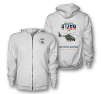 Thumbnail for Airbus Helicopters H145M LUH SOF design on white premium zipped hoodie, double-side print