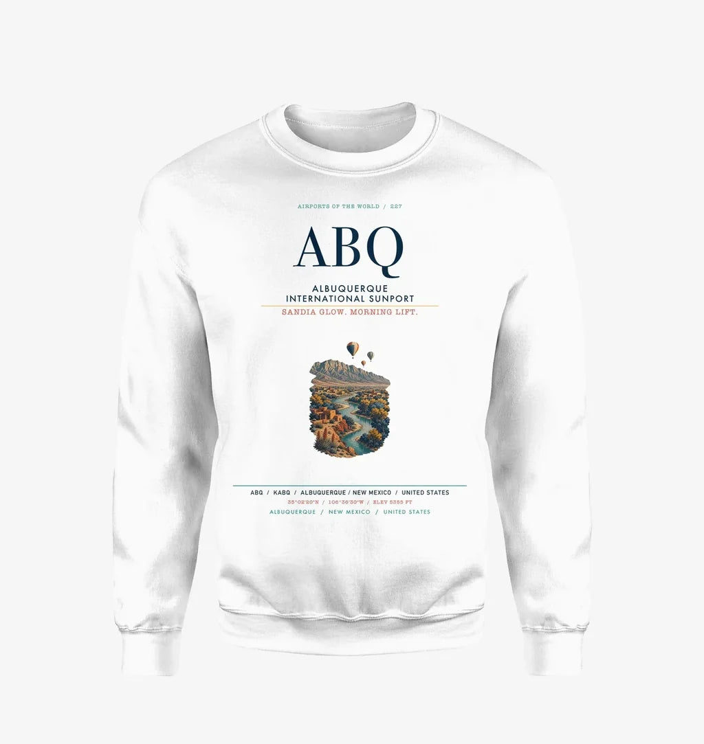 Albuquerque International Sunport (ABQ) design on white sweatshirt