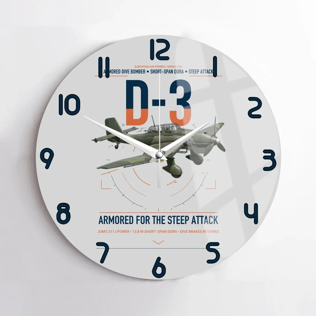 Junkers Ju 87D-3 design on light gray no frame wall clock