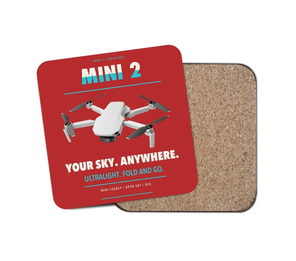 DJI Mini 2 design on red 1 piece coaster