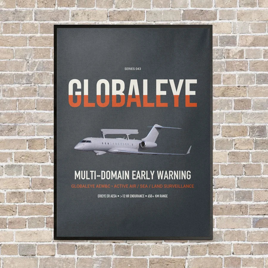 Saab GlobalEye vertical canvas print - framed - gray background