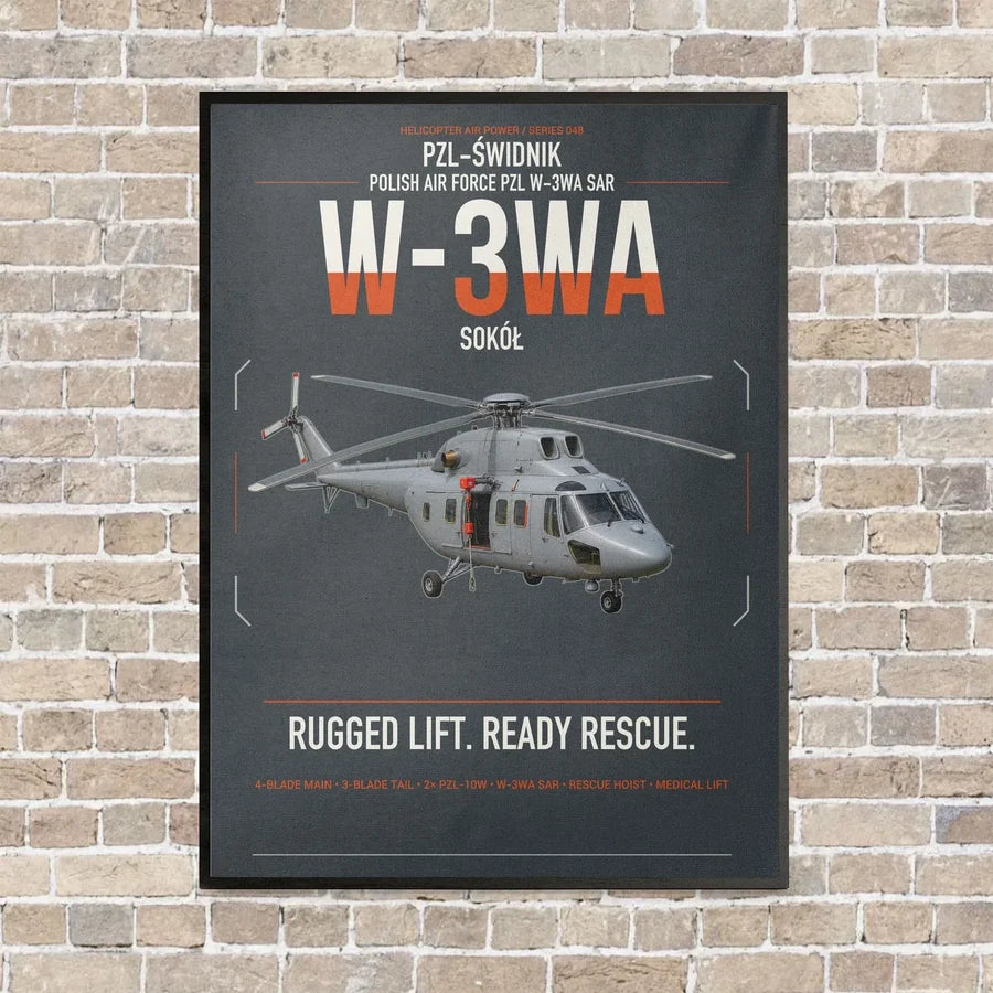 PZL-Świdnik W-3WA Sokół vertical canvas print - framed - gray background