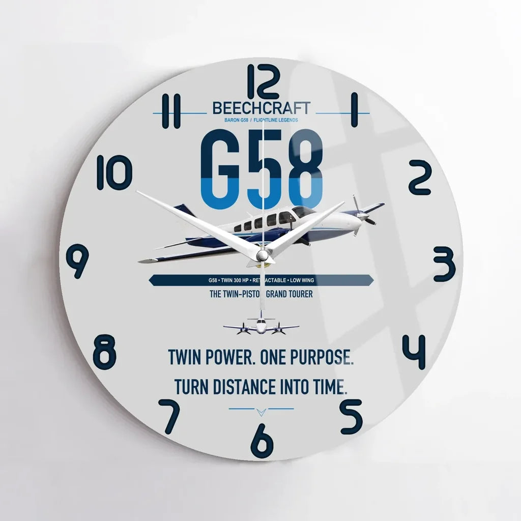 Beechcraft Baron G58 design on light gray no frame wall clock