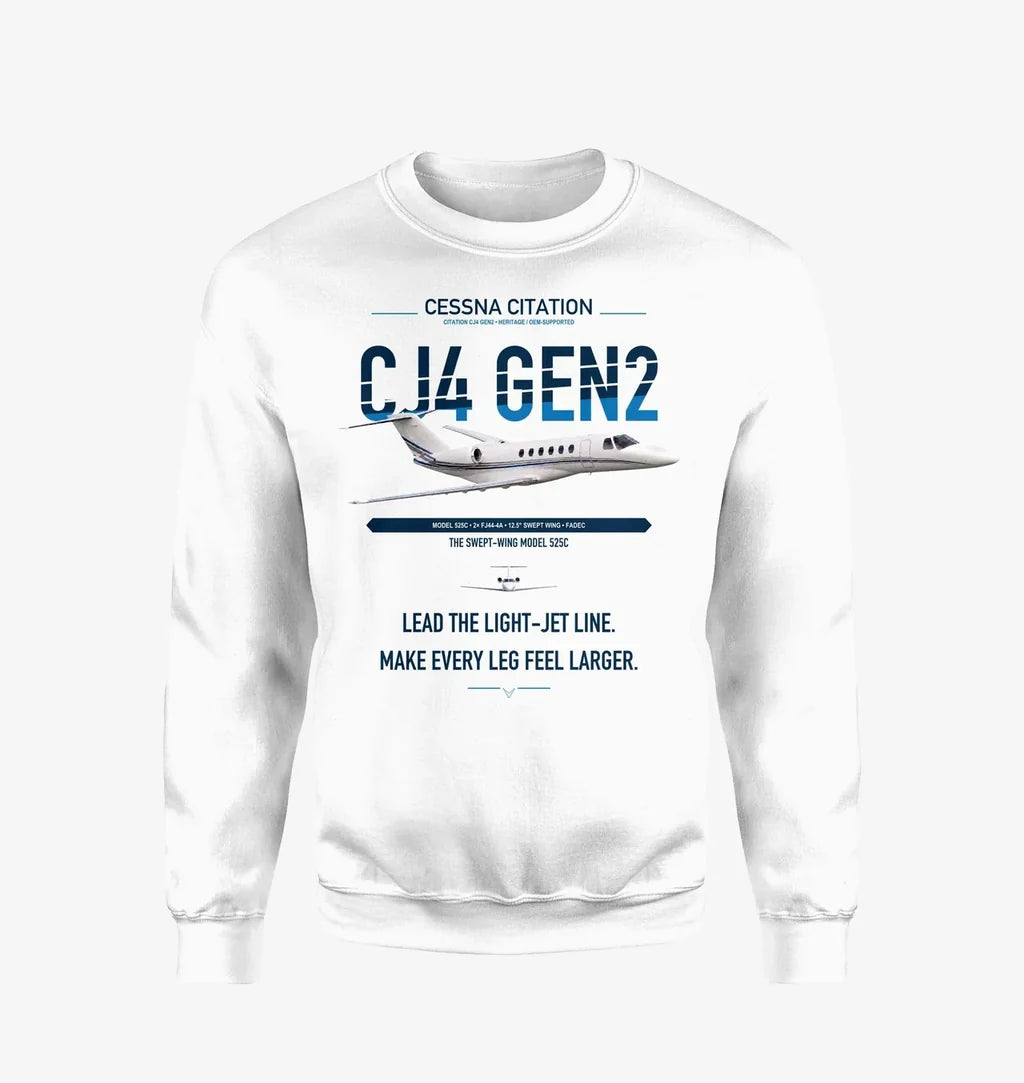 Cessna Citation CJ4 Gen2 design on white sweatshirt