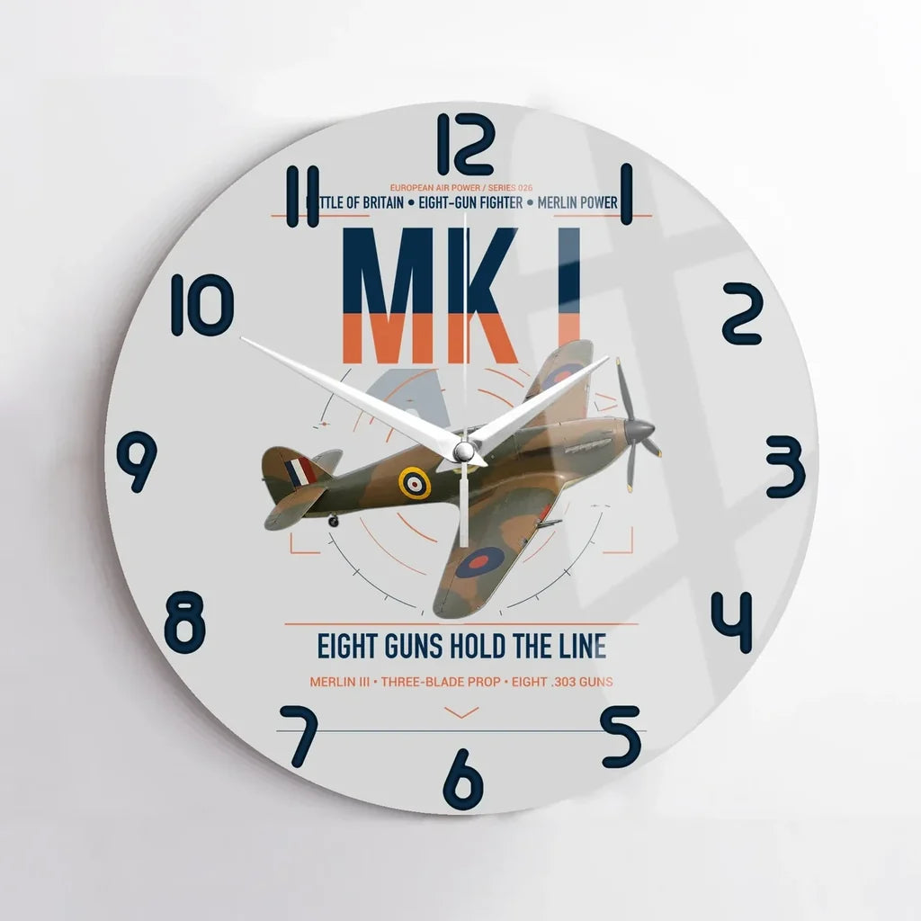 Hawker Hurricane Mk I design on light gray no frame wall clock