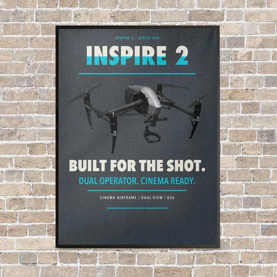 DJI Inspire 2 vertical canvas print - framed - gray background