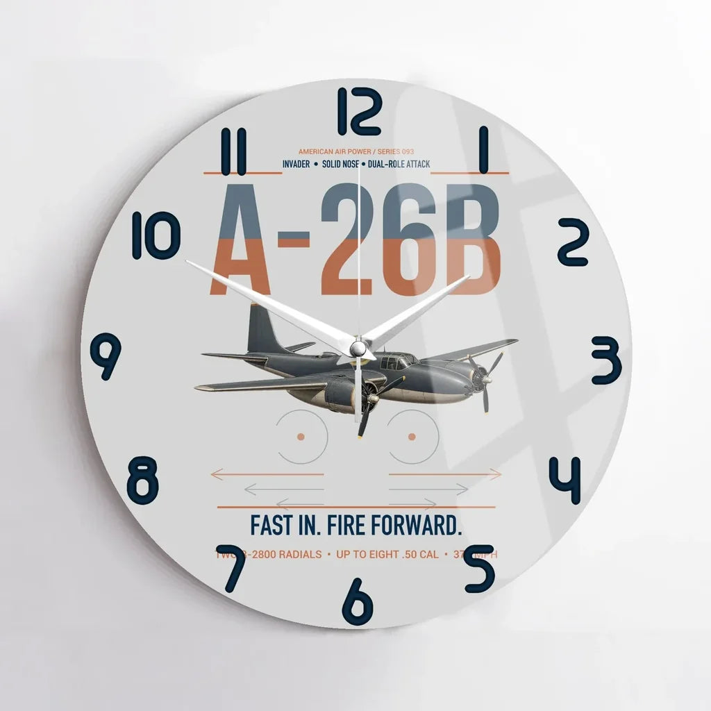 A-26B Invader design on light gray no frame wall clock