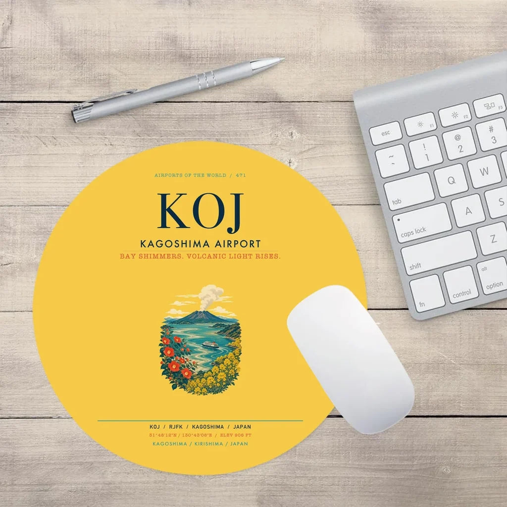 Kagoshima Airport (KOJ) design on yellow round mouse pad
