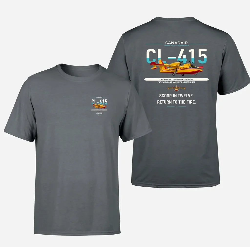 Canadair CL-415 design on gray t-shirt, double-side print