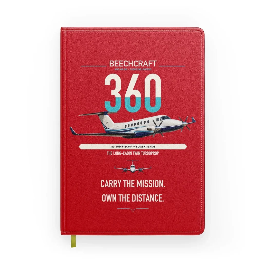 Beechcraft King Air 360 design on red notebook