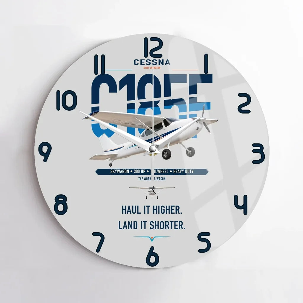 Cessna A185F Skywagon design on light gray no frame wall clock