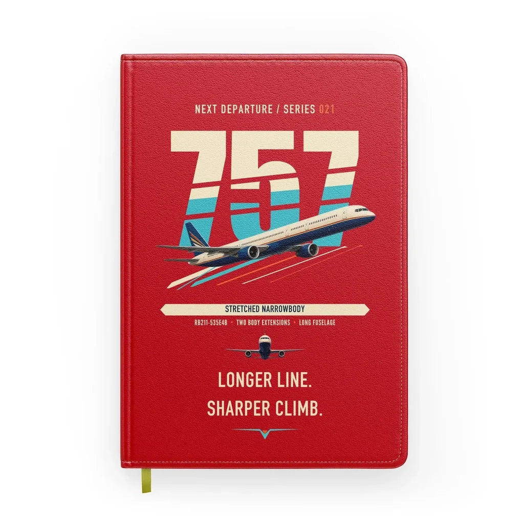 Boeing 757-300 design on red notebook