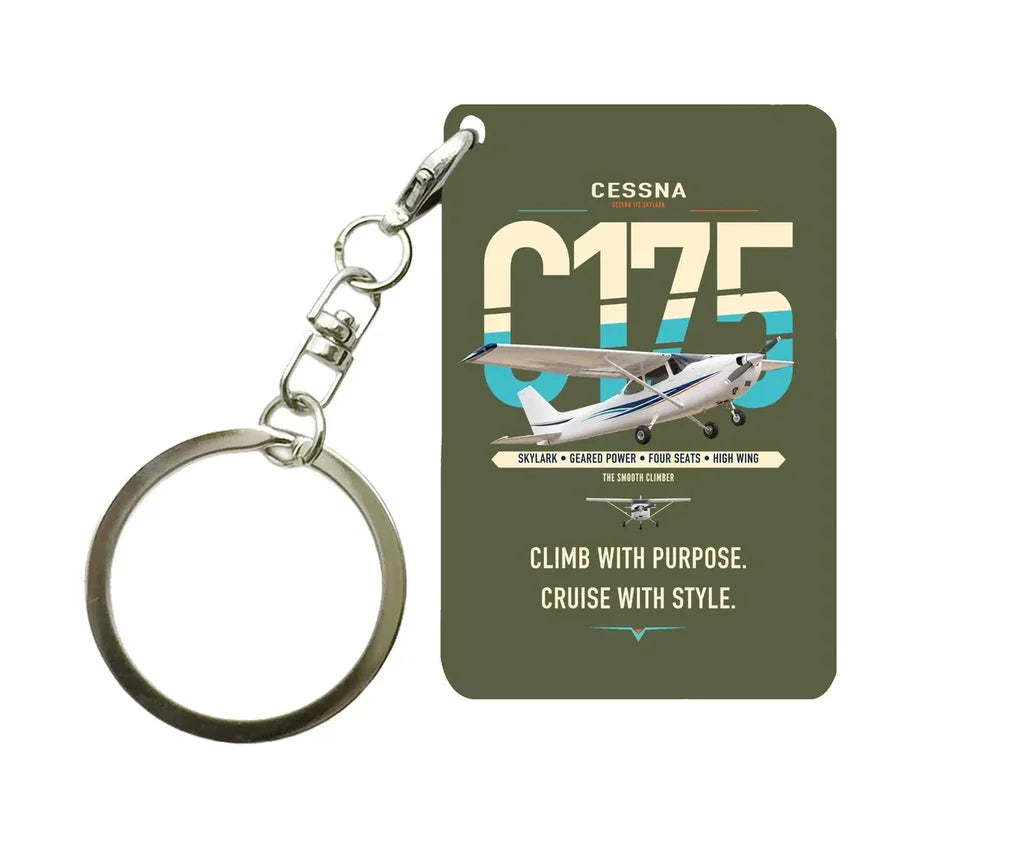 Cessna 175 Skylark design on green army designed key chain, double-side print