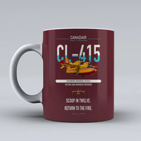 Thumbnail for Canadair CL-415 design on dark red ceramic mug, double-side print