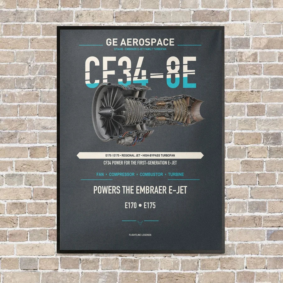 CF34-8E vertical canvas print - framed - gray background