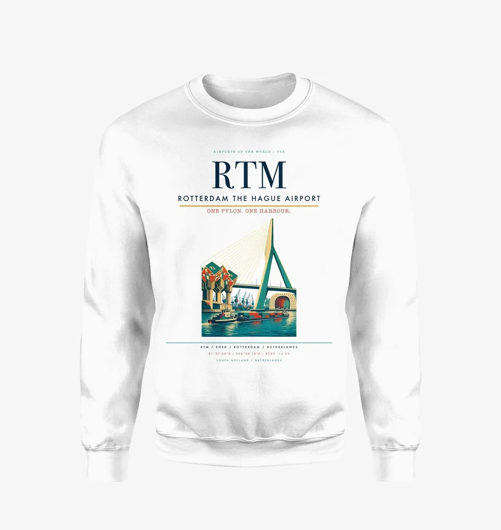 Rotterdam The Hague Airport (RTM) design on white sweatshirt
