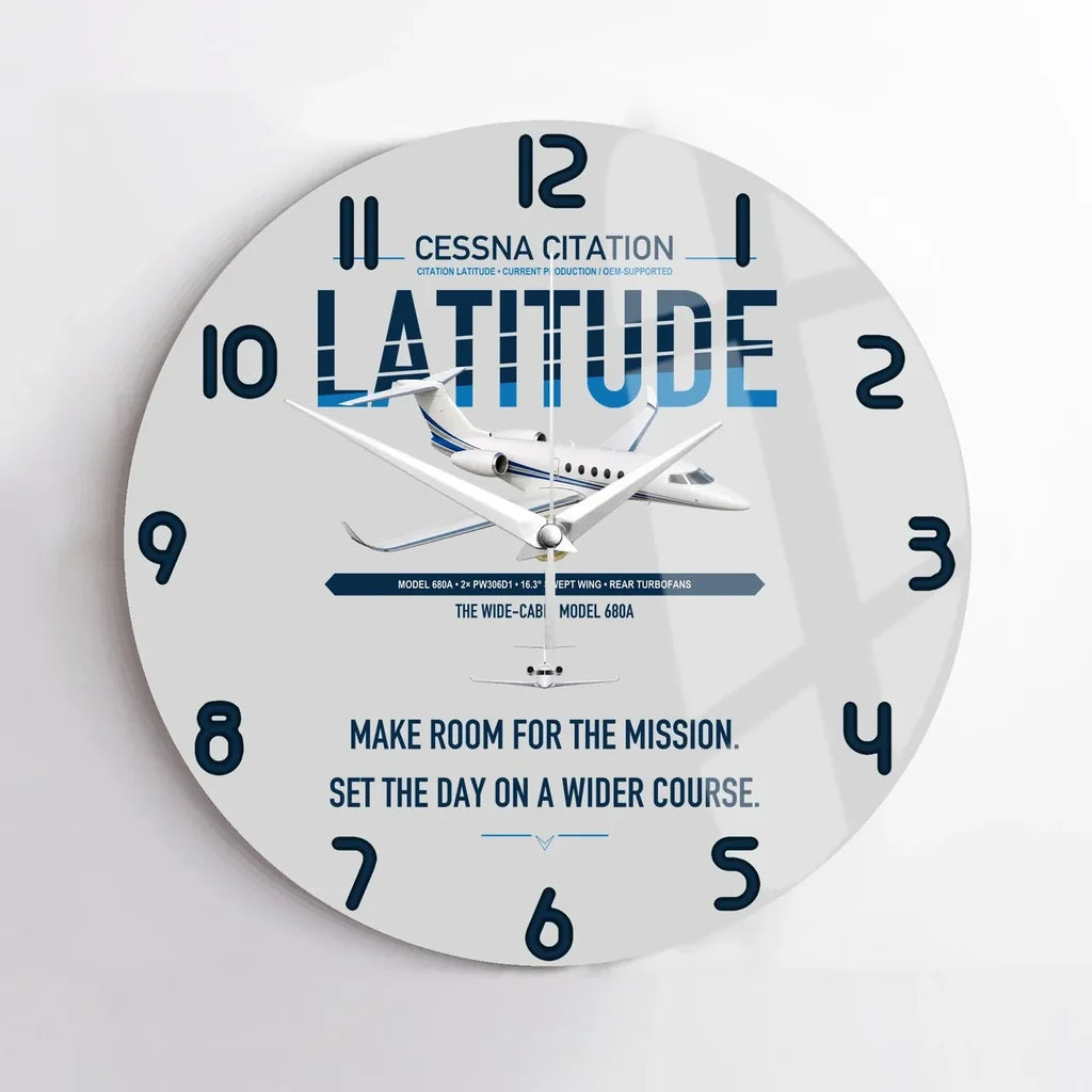 Cessna Citation Latitude design on light gray no frame wall clock