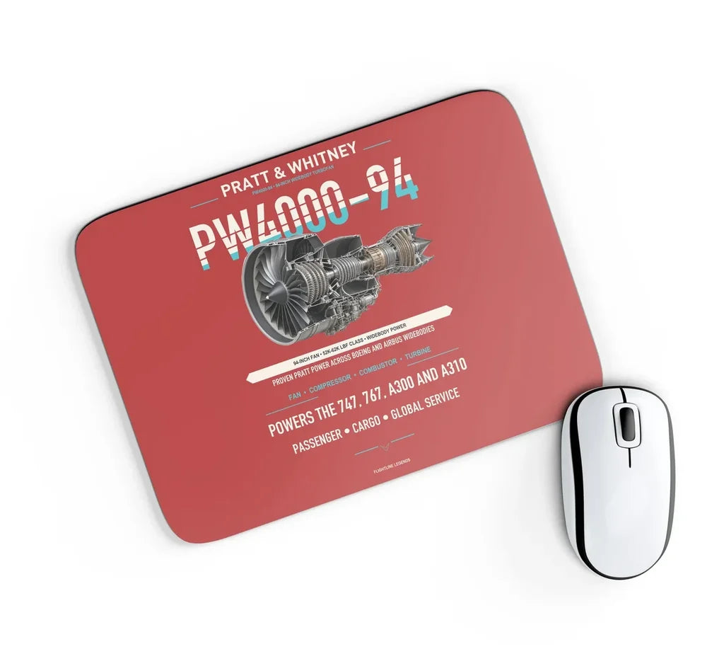 PW4000-94 design on red rectangle mouse pad