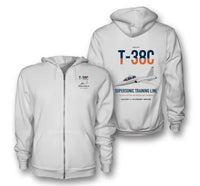 Thumbnail for T-38C Talon design on white premium zipped hoodie, double-side print