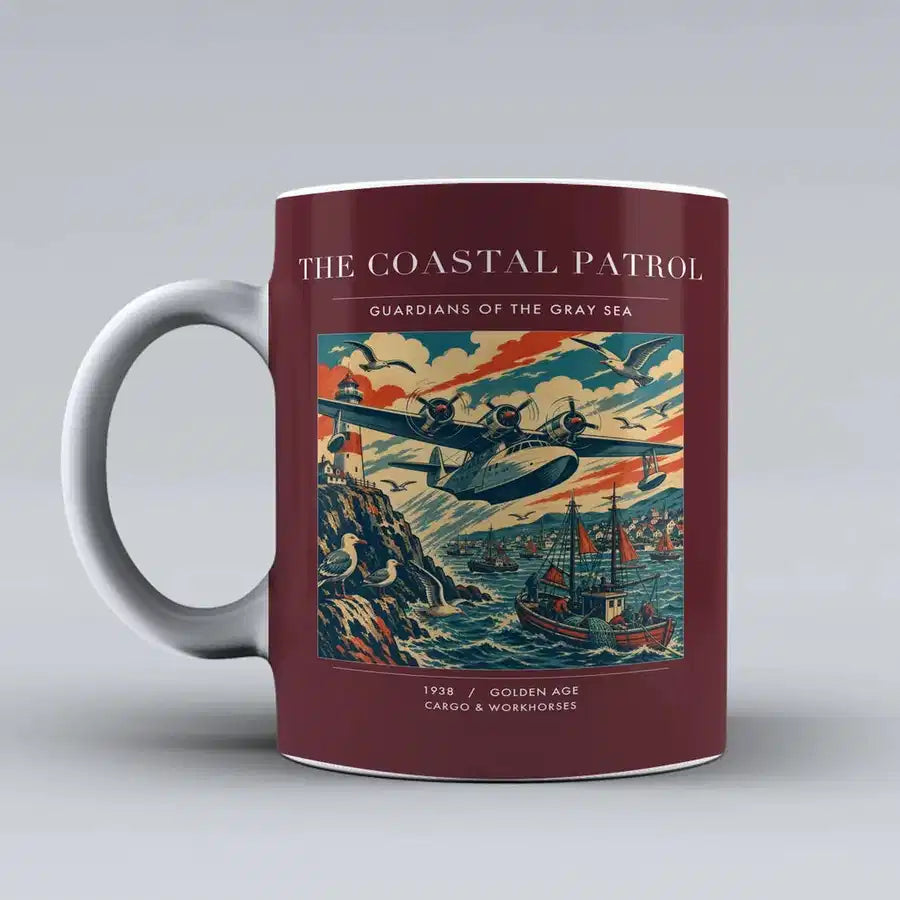 VINTAGE G4035 - The Coastal Patrol - Ceramic Mug design on darkred