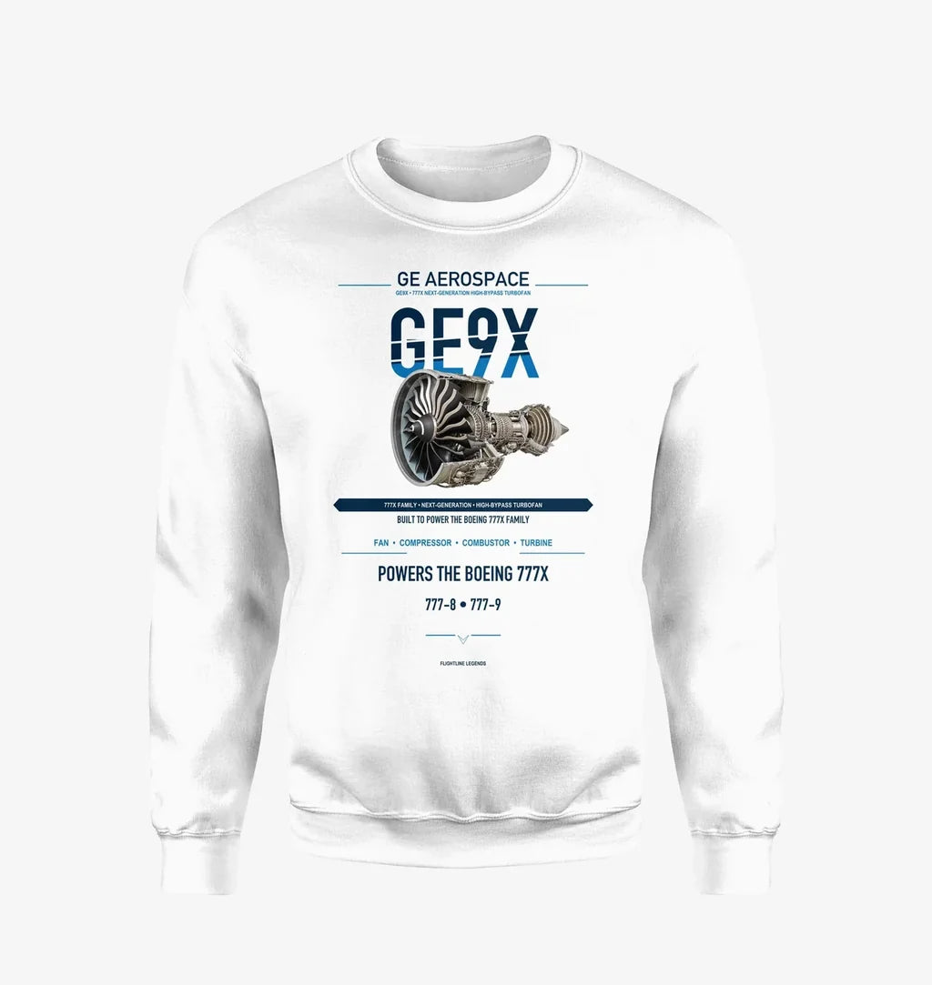 GE9X design on white sweatshirt