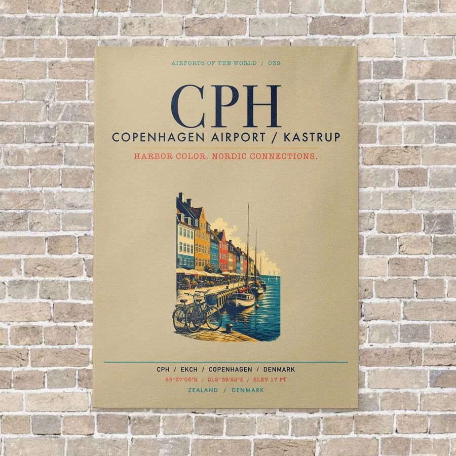 Copenhagen Airport Kastrup CPH vertical canvas print - no frame - beige background