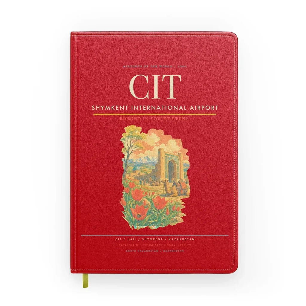 Shymkent International Airport (CIT) design on red notebook