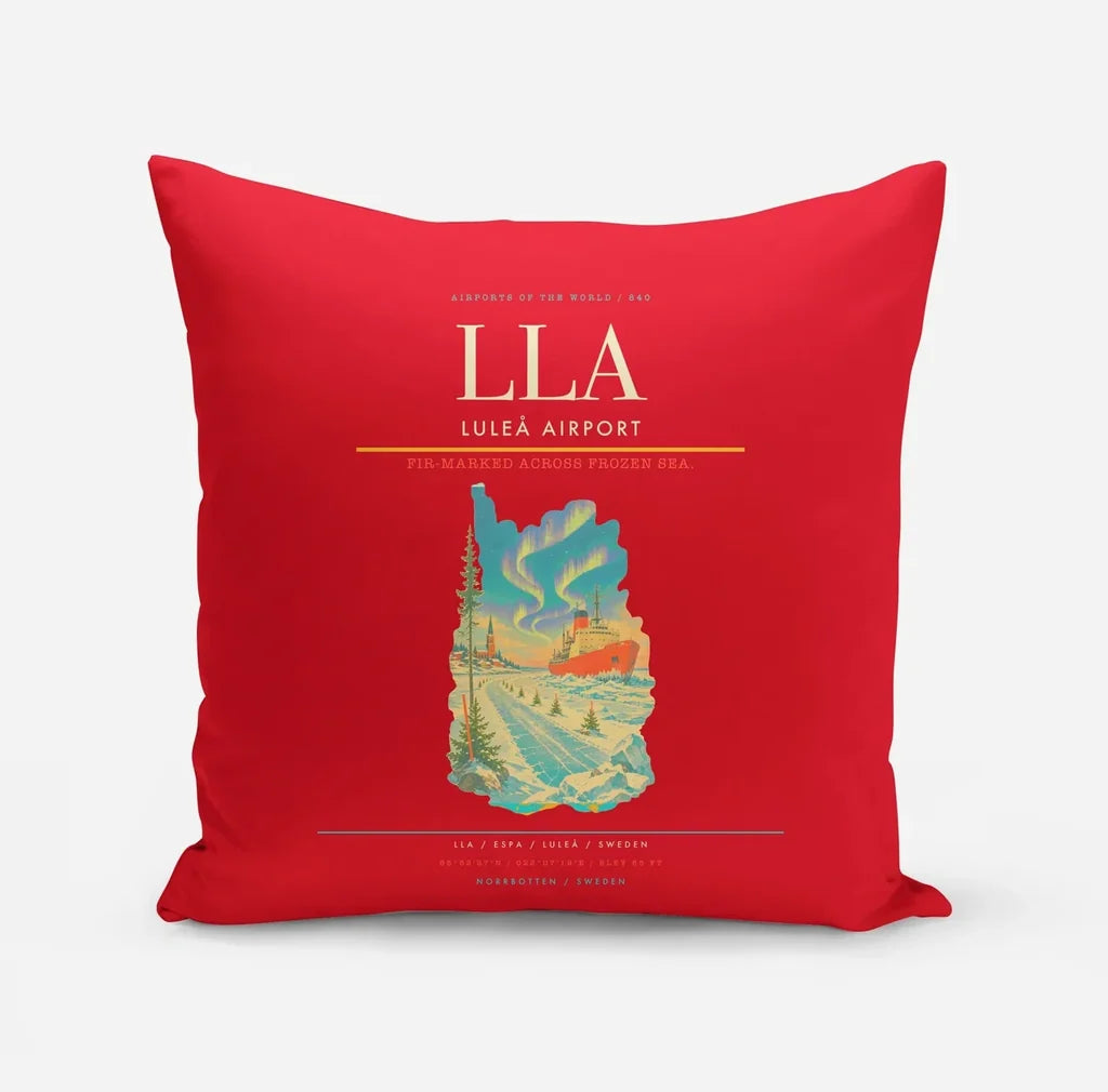 Luleå Airport (LLA) design on red pillow