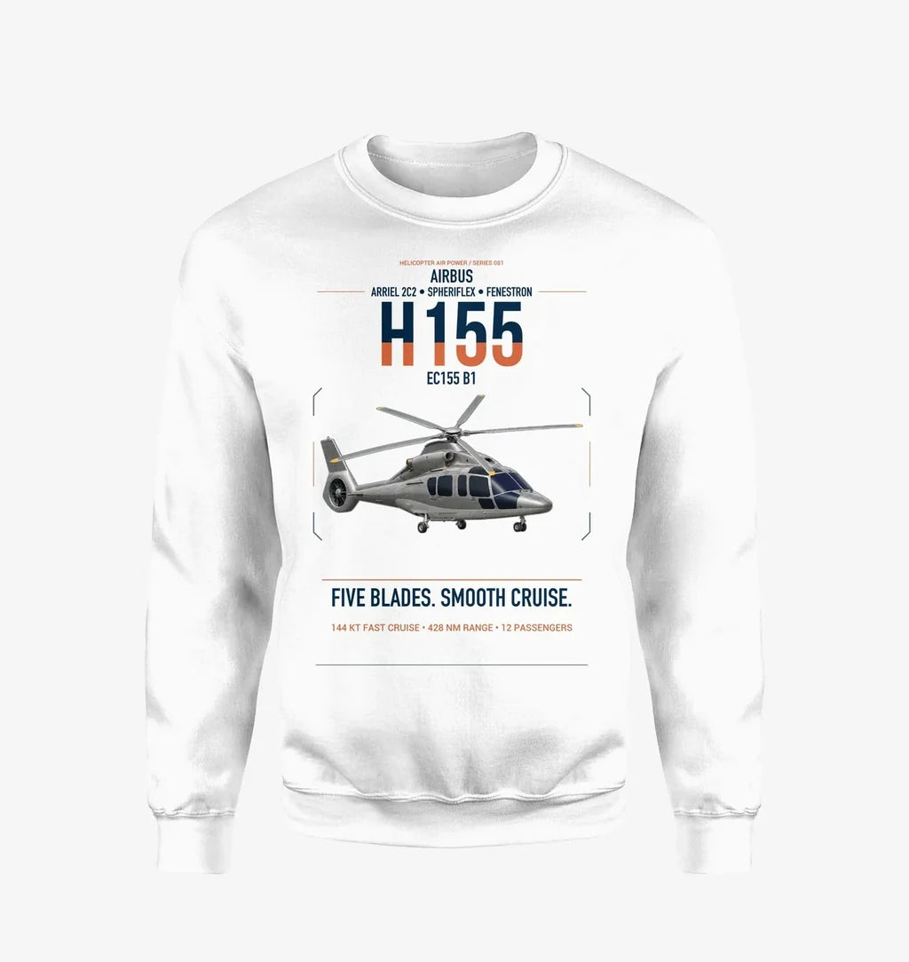 Airbus H155 EC155 B1 design on white sweatshirt