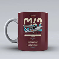 Thumbnail for Cessna 162 Skycatcher design on dark red ceramic mug, double-side print