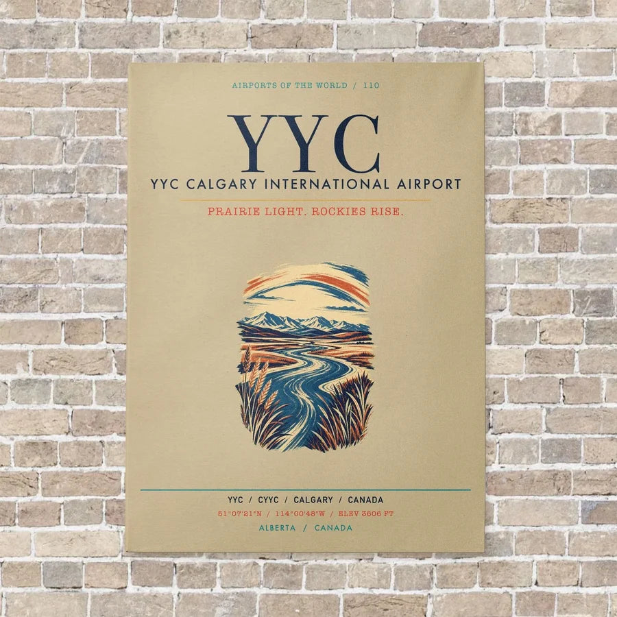 YYC Calgary International Airport vertical canvas print - no frame - beige background
