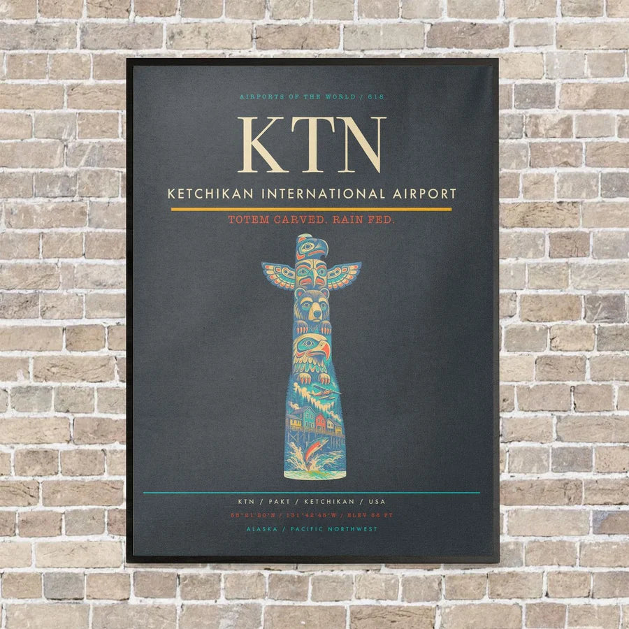 Ketchikan International Airport KTN vertical canvas print - framed - gray background