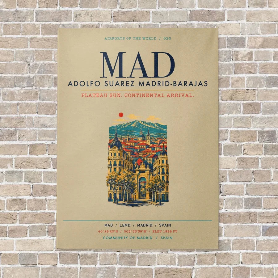 Adolfo Suarez Madrid-Barajas Airport MAD vertical canvas print - no frame - beige background