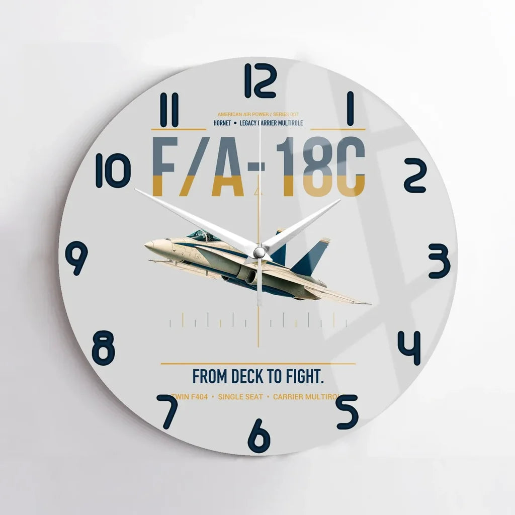 F-A-18C Hornet design on light gray no frame wall clock