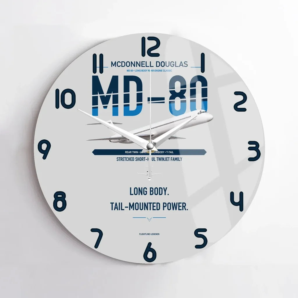 McDonnell Douglas MD-80 design on light gray no frame wall clock