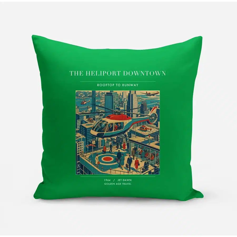 VINTAGE G4127 - The Heliport Downtown - Designed Pillows design on green