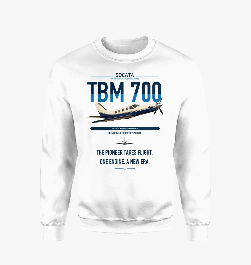 Socata TBM 700 design on white sweatshirt