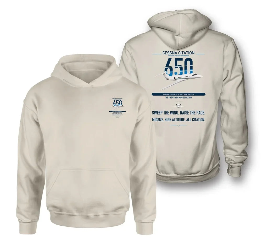 Cessna Citation 650 - Citation III design on khaki double-side hoodie, double-side print